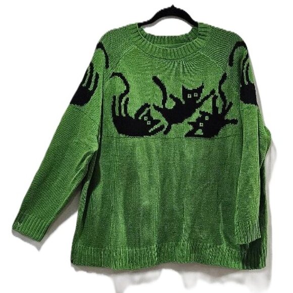SHEIN Sweaters - GREEN W BLACK CATS LONG SLEEVE HALLOWEEN SWEATER  3X  GOTH